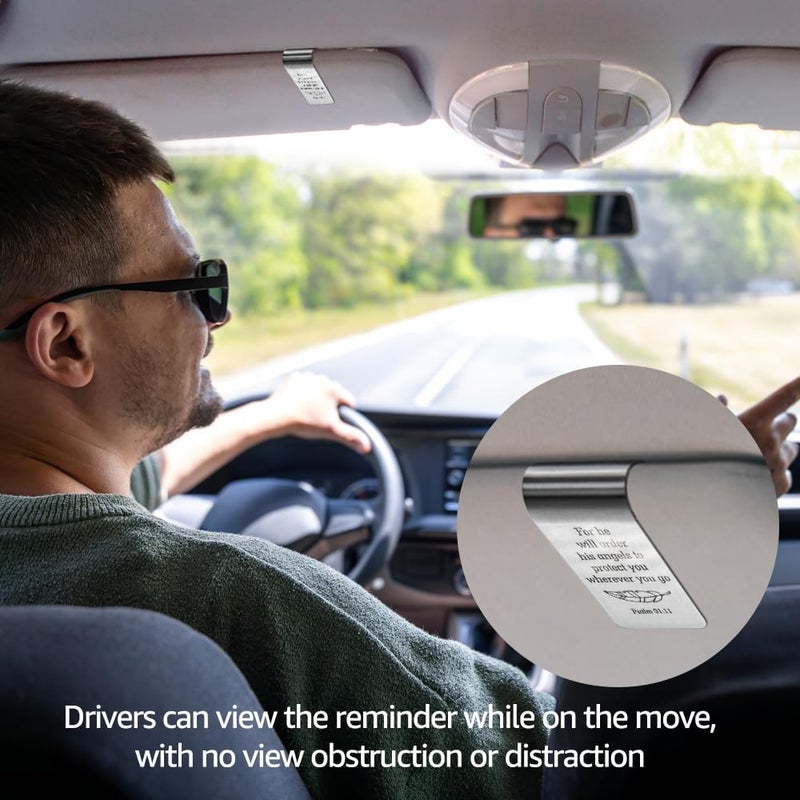 PUVOXHO for He Will Order His Angels to Protect You Wherever You Go Engraved Stainless Steel Car Visor Clip, Psalm 91:11 Sign, Funny Religious Gifts for Women Men Family Friend, New Driver Gifts - Image 4